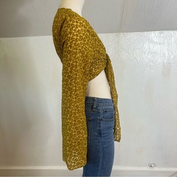 2/$30 Wild Fable Bell Long Sleeve Tie-Front Blouse Mustard Yellow Floral - Picture 7 of 11